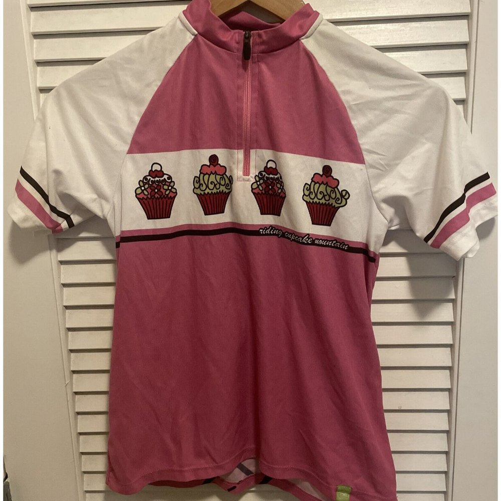 Sugoi Girls Youth Cycling Jersey size XL Short Sleeve Cupcakes Pink back pocket